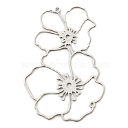 201 Stainless Steel Big Pendants, Laser Cut, Flower Charm, Stainless Steel Color, 51.5x35x1mm, Hole: 1.6mm and 1.2mm(STAS-M318-16P)
