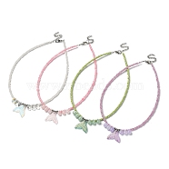 Glass Whale Tail Pendant Necklace with Beaded Chains, Mixed Color, 14.57~14.76 inch(37~37.5cm)(NJEW-JN04351)