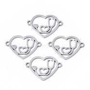 Valentine's Day 201 Stainless Steel Links Connectors, Laser Cut, Heart with Word I Love U, Stainless Steel Color, 14x20x1mm, Hole: 1.5mm(STAS-N091-114)
