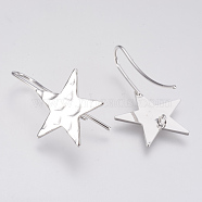Brass Ear Stud Findings, Star, Nickel Free, Real Platinum Plated, 31.5x20mm, Hole: 2mm, Pin: 1mm(X-KK-T027-63P)