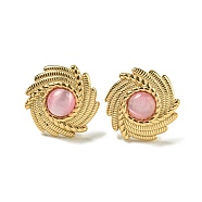 Cat Eye Stud Earrings, Sun Ion Plating(IP) 304 Stainless Steel for Women, Polishing, Pearl Pink, 17.5mm(EJEW-G400-62G-03)