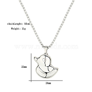 Stainless Steel Box Chain Duck Pendant Necklaces, Stainless Steel Color, 19.69 inch(50cm)(GZ1226-2)