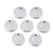 316 Surgical Stainless Steel Charms, Flat Round with Constellation, Stainless Steel Color, Gemini, 10x2mm, Hole: 1mm(STAS-S116-418E-P)