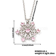 Elegant Brass Cubic Zirconia Snowflake Pendant Necklaces, Perfect for Christmas and Valentine's Day Gifts, Platinum, Pink, 15.75 inch(40cm)(EH2913-1)