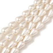 Electroplate Shell Pearl Beads Strands, Teardrop, Floral White, 9x6mm, Hole: 0.7mm, about 44pcs/strand, 16.14''(41cm)(BSHE-G010-6x9mm-01A)