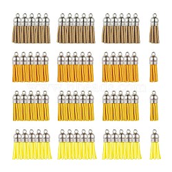 60Pcs 4 Colors Faux Suede Tassel Pendant Decorations, with Platinum CCB Plastic Cord Ends, Gold, 33~35x10mm, Hole: 2.5~3mm, 15pcs/color(FIND-LS0001-04E)