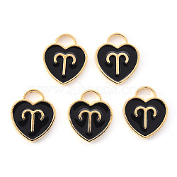 Light Gold Plated Alloy Enamel Pendants, Constellations, Black Heart, Aries, 14x12x1.8mm, Hole: 4mm(ENAM-R136-30-17)