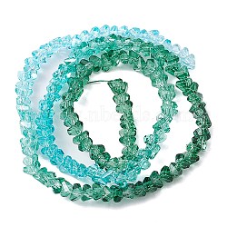 Transparent Baking Paint Glass Bead Strands, Segmented Multi-color Beads, Triangle, Teal, 4.5x4x3.5mm, Hole: 1mm, about 134~137pcs/strand, 13.27~13.39''(33.7~34cm)(GLAA-YW0003-17C)