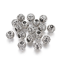 Brass Hollow Beads, Rondelle, Antique Silver, 9x8mm, Hole: 3.5mm(KK-I444-AS)