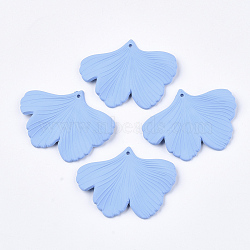 Spray Painted Acrylic Pendants, Rubberized Style, Ginkgo Leaf, Cornflower Blue, 33x45x2mm, Hole: 1.4mm(MACR-S361-28C)