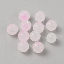 Two Tone Baking Paint Glass Beads, Round, Pearl Pink, 8x7.5mm, Hole: 1.4mm(GLAA-WH0031-62A)
