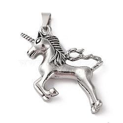 Tibetan Style Alloy Pendants, Cadmium Free & Lead Free, Unicorn, Antique Silver, 49.5x35x8.5mm, Hole: 4.5x8mm(FIND-B040-08AS)