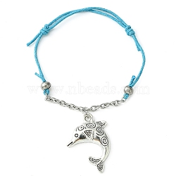 Alloy Dolphin Charm Bracelet with Stainless Steel Chains, Adjustable Bracelet, Antique Silver, Inner Diameter: 1-7/8~2-5/8 inch(4.9~6.7cm)(BJEW-JB09680)