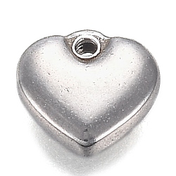 Tarnish Resistant 304 Stainless Steel Charms, Heart, Stainless Steel Color, 7.5x8x2.5mm, Hole: 1mm(STAS-I166-12A)