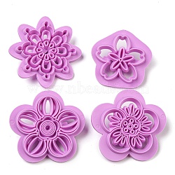 Plastic Cookie Cutters, Baking Tools, Snowflake & Flower, Violet, 44~54x42.5~50x14~14.5mm, Inner Diameter: 34~44x34~43.5mm, 4pcs/set(DIY-K061-02)