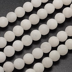 Natural White Jade Beads Strands, Frosted, Round, 4mm, Hole: 0.8mm, about 90pcs/strand, 14.1 inch(X-G-D671-4mm)