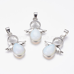 Opalite Pendants, Angel, with Brass Finding, Platinum, 34x25.5x6.5mm, Hole: 4x7mm(G-E467-33I)
