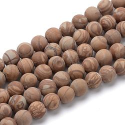 Natural Wood Lace Stone Round Bead Strands, Frosted Style, 8~8.5mm, Hole: 1mm, about 47pcs/strand, 15.5 inch(X-G-T055-8mm-06)