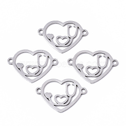 Tarnish Resistant Valentine's Day 201 Stainless Steel Links Connectors, Laser Cut, Heart with Word I Love U, Stainless Steel Color, 14x20x1mm, Hole: 1.5mm(STAS-N091-114)