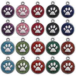 20Pcs 10 Colors Enamel Charms, with Platinum Plated Alloy Findings and Glitter Powder, Flat Round with Dog Paw Prints, Mixed Color, 23x19x2.1mm, Hole: 2.1mm, 2pcs/color(ENAM-SZ0001-95)