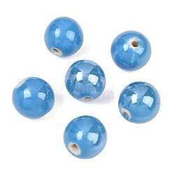 Glazed Porcelain Beads, Glossy Ceramic Beads, Round, Sky Blue, 18mm, Hole: 2~3.5mm(X-PORC-D001-18mm-12)