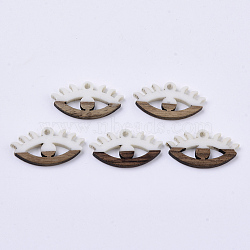 Resin & Walnut Wood Pendants, Eyes, Creamy White, 14x27x4mm, Hole: 2mm(RESI-N025-009A-B05)