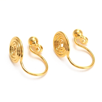 Brass Clip-on Earring Converters Findings, with Spiral Pad and Loop, for Non-pierced Ears, Golden, 13x8mm, Hole: 1.4mm, Plug: 3mm