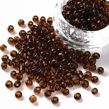 Glass Seed Beads, Transparent, Round, Round Hole, Brown, 6/0, 4mm, Hole: 1.5mm, about 500pcs/50g, 50g/bag, 18bags/2pounds