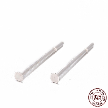 925 Sterling Silver Stud Earring Findings, with 925 Stamp, Silver, 12x0.7mm, Pin: 0.7mm