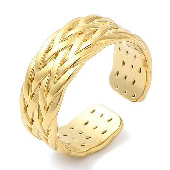 304 Stainless Steel Textured Open Cuff Ring for Women, Real 14K Gold Plated, Inner Diameter: 19mm