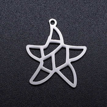 201 Stainless Steel Hollow Pendants, Starfish/Sea Stars, Stainless Steel Color, 15.5x13x1mm, Hole: 1.5mm
