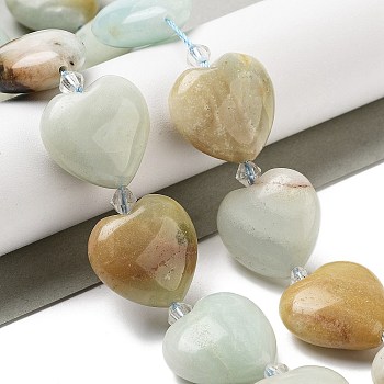 Natural Flower Amazonite Beads Strands, Heart, with Seed Beads, 19~19.5x20x10mm, Hole: 1.5mm, about 17pcs/strand, 15.75 inch(40cm)