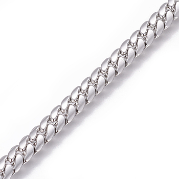 304 Stainless Steel Cuban Link Chains, Chunky Curb Chains, Twisted Chains, Unwelded, Stainless Steel Color, 5mm, Links: 7x5x1.4mm