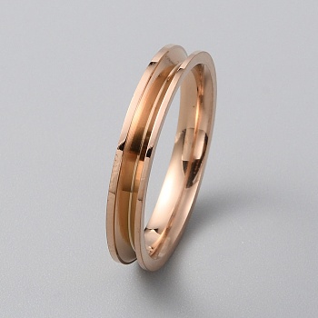 Titanium Steel Grooved Finger Ring Settings, Ring Core Blank, for Inlay Ring Jewelry Making, Rose Gold, Inner Diameter: 21mm, Slot: 2mm