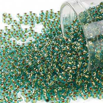 TOHO Round Seed Beads, Japanese Seed Beads, (755) 24K Gold Lined Light Aqua, 11/0, 2.2mm, Hole: 0.8mm, about 1110pcs/bottle, 10g/bottle