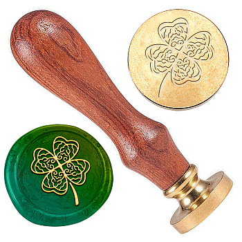 Wax Seal Stamp Set, Golden Tone Sealing Wax Stamp Solid Brass Head, with Retro Wood Handle, for Envelopes Invitations, Gift Card, Clover, 83x22mm