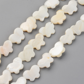 Natural Freshwater Shell Beads Strands, Top Drilled Beads, Butterfly, Seashell Color, 11~12x15~17x3~4mm, Hole: 0.8mm, about 24pcs/strand, 13.78 inch(35cm)