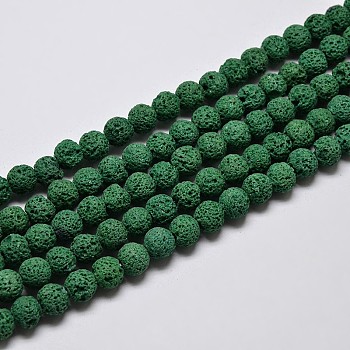 Natural Lava Rock Round Bead Strands, Dyed, Dark Green, 8mm, Hole: 1mm, about 50pcs/strand, 15.7 inch