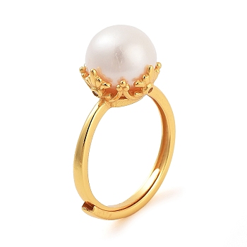 Round Natural Pearl Finger Rings, 925 Sterling Silver Adjustable Ring for Women, Golden, Inner Diameter: 17mm