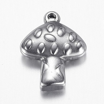 304 Stainless Steel Pendants, Mushroom, Stainless Steel Color, 16.5x13x3.5mm, Hole: 1mm