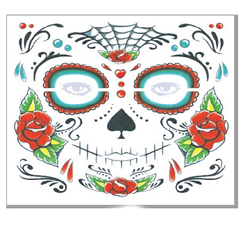 Day Of The Dead Theme, Removable Temporary Water Proof Tattoos Paper Stickers, Skull Pattern, 15x12.5cm