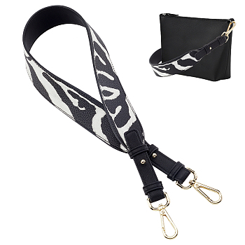 Zebra Pattern PU Leather Bag Handles, with Alloy Swivel Clasps, Iron Chain & D Clasps, for Bag Replacement Accessories, Black, 80x4x1.4cm