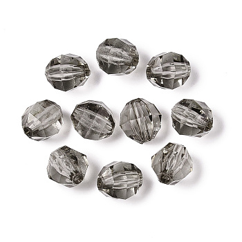 Transparent Acrylic Beads, Faceted Round, Gray, about 8mm long, 8.5mm wide, 7mm thick, hole: 1.5mm, about 1650pcs/500g