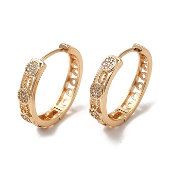 Brass Micro Pave Cubic Zirconia Hoop Earrings, Flat Round, Light Gold, 25x26.5x5mm