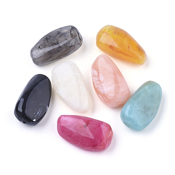 Acrylic Beads, Imitation Gemstone, Nuggets, Mixed Color, 27.5x15x10mm, Hole: 1.5mm, about 170pcs/500g