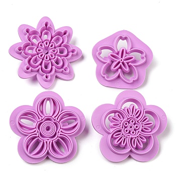 Plastic Cookie Cutters, Baking Tools, Snowflake & Flower, Violet, 44~54x42.5~50x14~14.5mm, Inner Diameter: 34~44x34~43.5mm, 4pcs/set