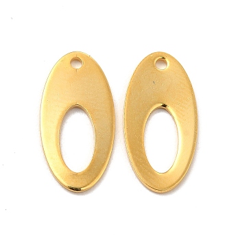 201 Stainless Steel Pendants, Oval Charm, Real 24K Gold Plated, 16x8x0.5mm, Hole: 1.2mm