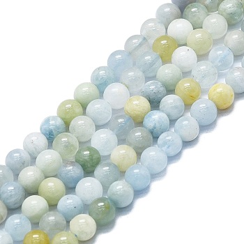 Natural Aquamarine Beads Strands, Round, 6~7mm, Hole: 0.6mm, about 62~64pcs/strand, 14.96''~15.35''(38~39cm)