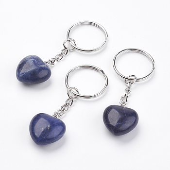Natural Sodalite Keychain, with Platinum Iron Findings, Heart, 72mm