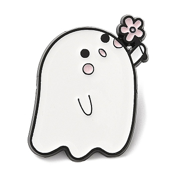 Halloween Ghost Enamel Pin, Electrophoresis Black Zinc Alloy Brooch for Backpack Clothes, Flower, 28x20x1.5mm